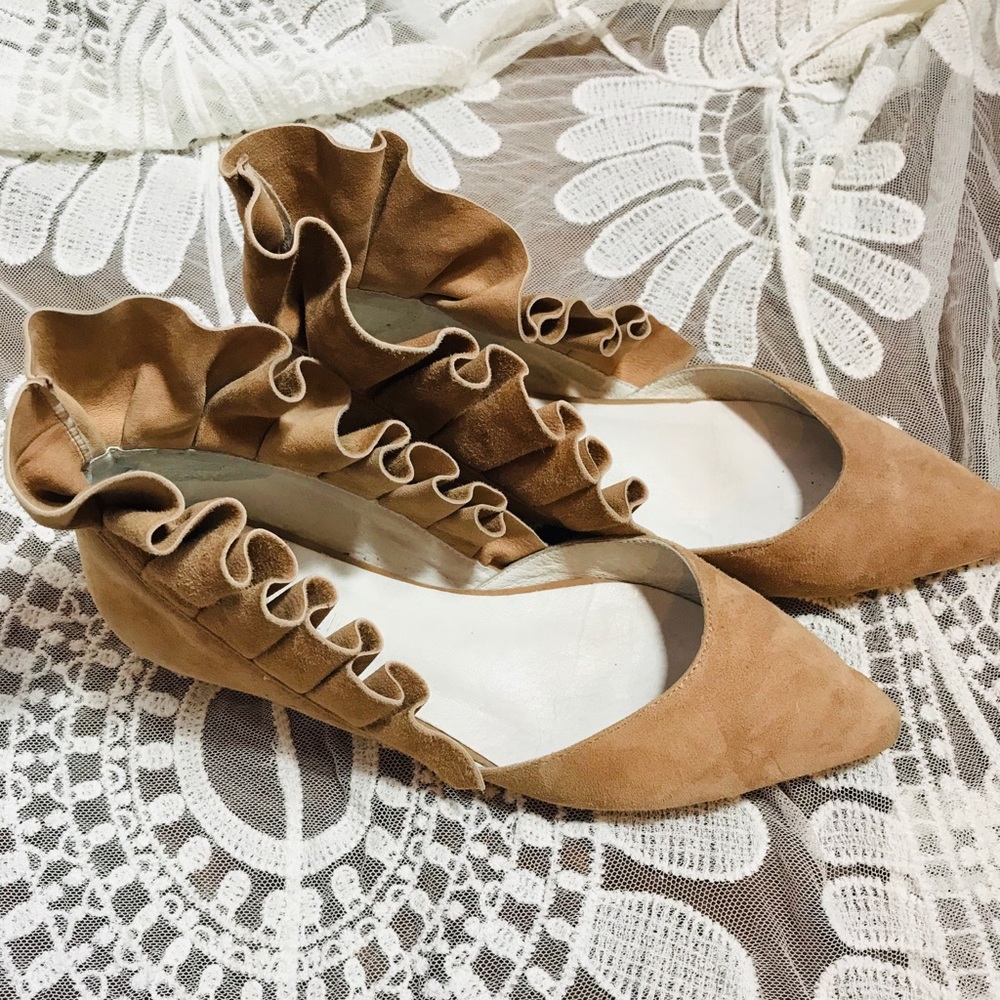 Jeffrey Campbell suede flats ruffle detail